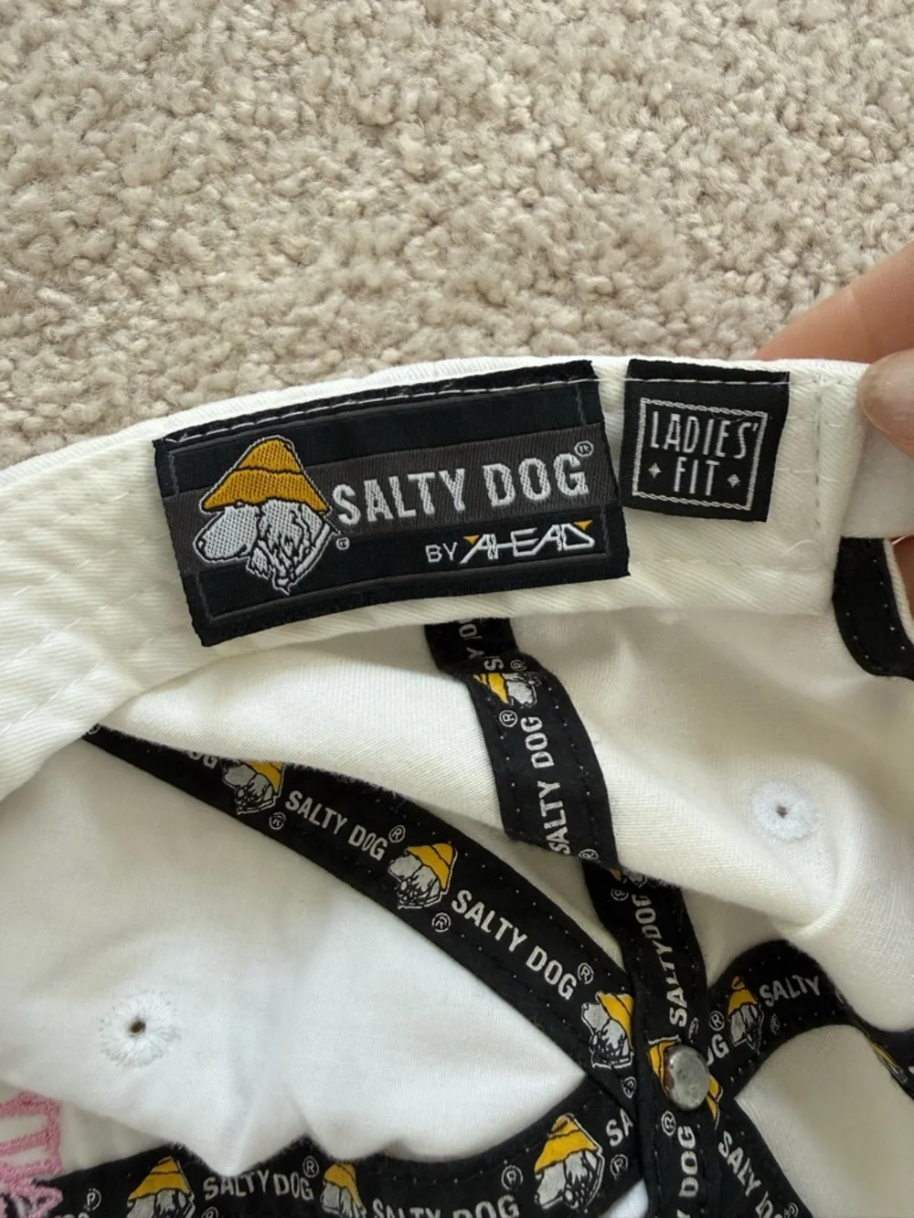 The Salty Dog Cafe Embroidered Baseball Cap - Cream with Pink